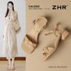 ZHR时装粗跟凉鞋2025夏季新款洋气褶皱一字凉鞋女网红ins高级女鞋 商品缩略图1