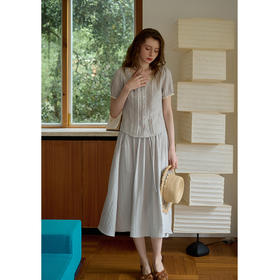 （小眠专属）SimpleRetro法式v领套装裙通勤亚麻两件套