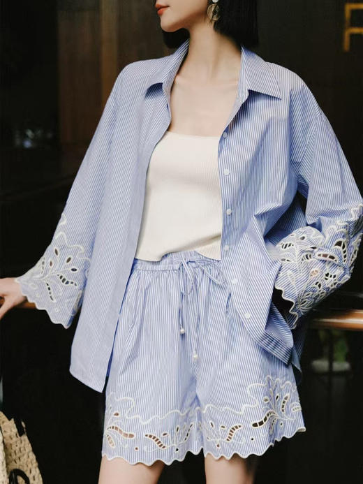 高圆圆同款条纹衬衫式套装| 度假通勤皆可 商品图0