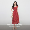 【专属特价】熙世界红色碎花连衣裙女夏日新款法式茶歇花边U领收腰雪纺长裙子 商品缩略图2