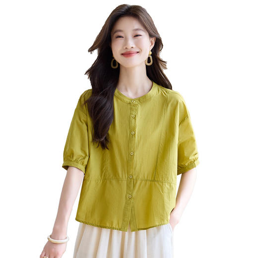 丁摩 休闲短袖衬衫女夏季新款时尚减龄宽松休闲圆领上衣5ZF-8018 商品图4