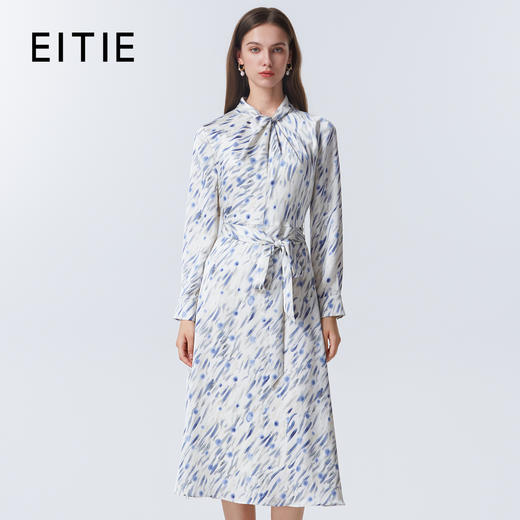 【正式感通勤连衣裙】EITIE爱特爱气质立领蓝色印花2025秋季新款C2507822 商品图0