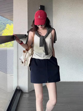 COCO ZONE 刘一一 “万能半裙”松紧腰简约复古绑带短裙CD2A0241