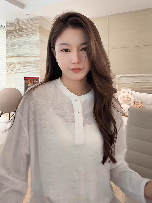 COCO ZONE 刘一一 【100亚麻】三粒扣简约翻领长袖T恤CD1A0378 商品图0