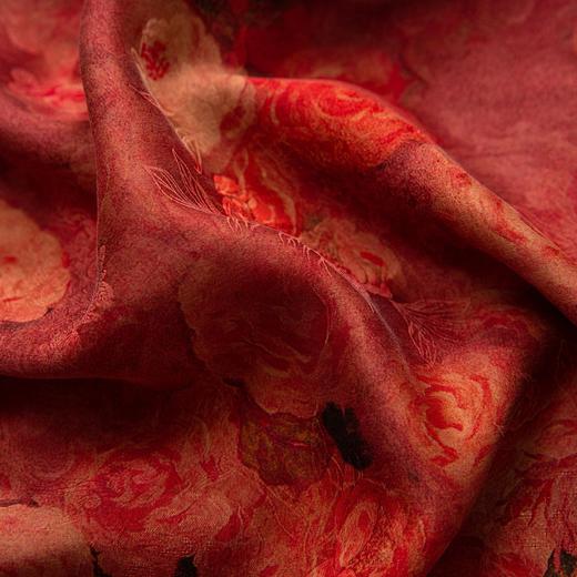 丁摩 真丝香云纱短袖旗袍连衣裙女玫瑰印花100桑蚕丝立领斜门襟裙5ZF-52060 商品图3