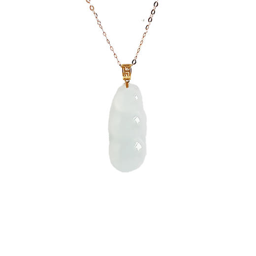 【天然正品】A货翡翠AU750黄金镶天然冰种福豆造型翡翠（福、禄、寿）吊坠项链28.210.4*5.1MM（皆取最大值）女士现售价：1580特价！140625XY10 商品图0