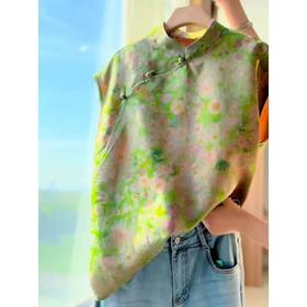 丁摩 新款新中式国风绿色提花旗袍小衫复古轻奢红罗上衣5ZF-066