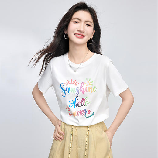 熙世界彩色字母印花T恤女2025夏季新款小众设计宽松显瘦短袖上衣 商品图3