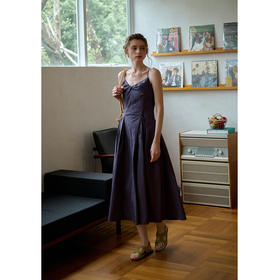 SimpleRetro法式扭结吊带连衣裙无袖a字裙