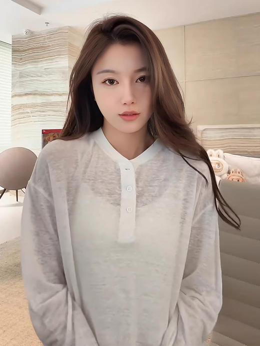 COCO ZONE 刘一一 【100亚麻】三粒扣简约翻领长袖T恤CD1A0378 商品图2