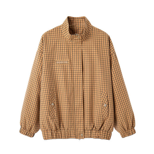 EKOOL衣库 美拉德系复古格子外套女春秋宽松显瘦拉链开衫立领上衣 商品图4