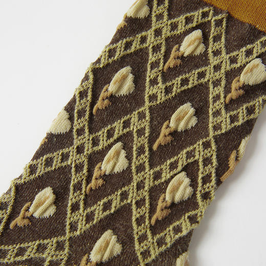 谜底中筒袜女士2025秋新品提花工艺浅色菱格层次感袜子253MQ1410 商品图2