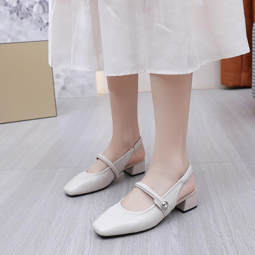丁摩 软羊皮方头一字扣凉鞋女夏季新款真皮仙女芭蕾风软底后空女鞋5ZF-061 商品图3