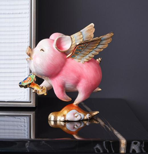 【彼达思】罗比罗丹珐琅彩工艺摆件可爱飞猪摆件《诸事如意摆件》 商品图2