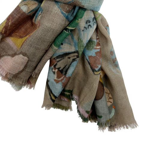 谜底温暖围巾女2025秋季新品复古印花100%羊毛柔软舒适253MQ1408 商品图3