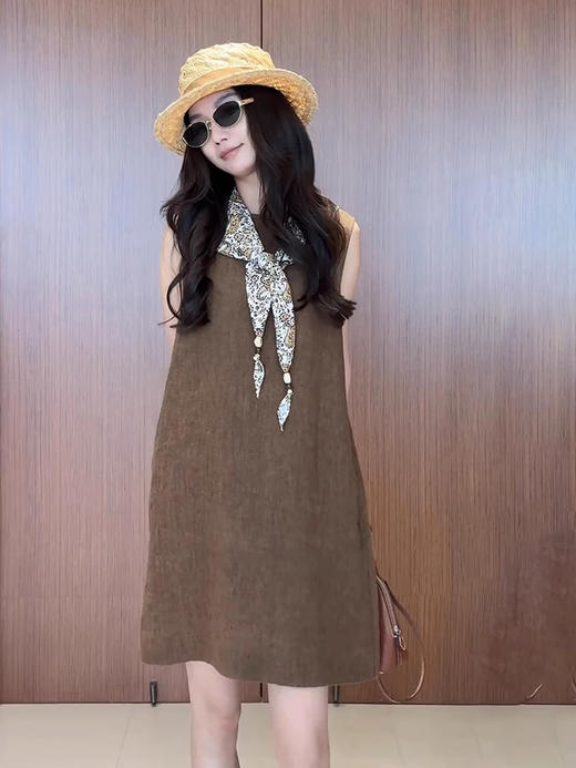 COCO ZONE 刘一一 【100亚麻】圆领无袖垂坠感连衣裙CD2A1251 商品图2