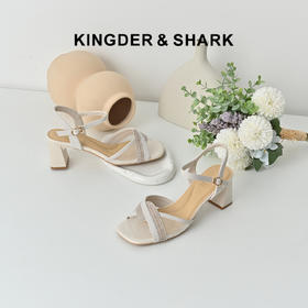 经典鲨2025夏季新品气质通勤高粗跟露趾后空舒适简约凉鞋女KC19-529171