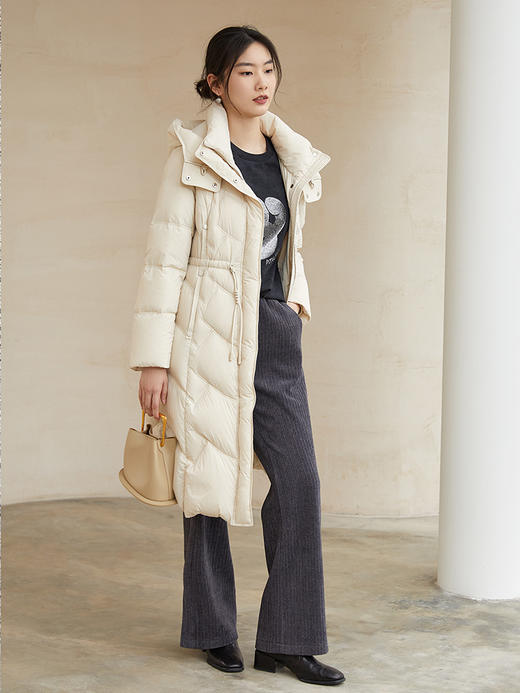 2025 秋冬奶白色坑条阔腿休闲裤女 高腰松紧腰垂感微喇叭裤 柔软亲肤通勤百搭显瘦宽松直筒长裤 商品图1