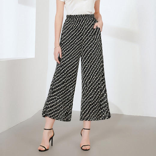 丁摩 真丝印花休闲裤桑蚕丝针织宽松阔腿裤HA25043 商品图1