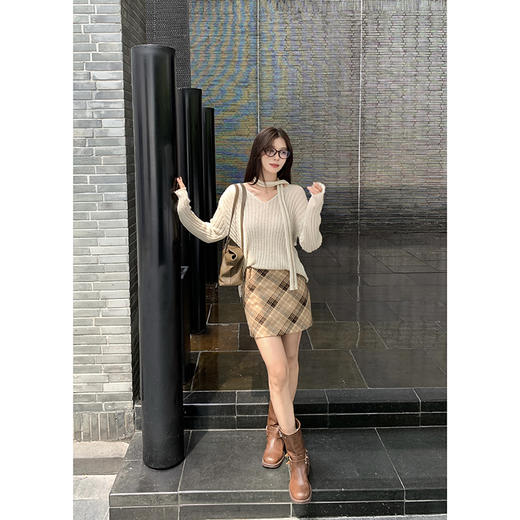 EKOOL衣库 中腰菱格半身裙女秋季防走光a字短裙子 商品图2