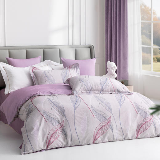 多喜爱 全棉贡缎磨绒四件套 花叶隐【7A抗菌】【精美礼盒包装】高密全棉 优雅花卉 更细腻更厚实更软糯磨绒宽边枕套 商品图4