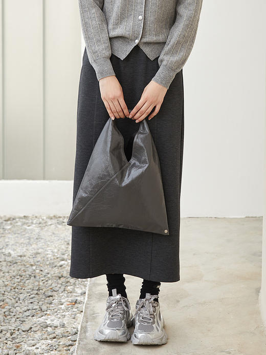 深灰色高腰针织半身裙 松紧腰显瘦中长款直筒裙 秋冬简约百搭开衩设计休闲裙 商品图0