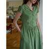（小眠专属）SimpleRetro复古法式V领绿色连衣裙女衬衫裙 商品缩略图3