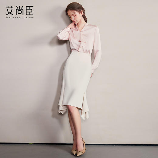 艾尚臣通勤时尚套装衬衫套裙女高级感减龄洋气半身裙金秘书两件套 商品图2