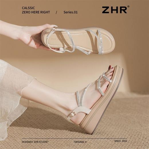ZHR则则5CM坡跟凉鞋女闪耀水钻夏季仙女风凉鞋女外出百搭气质凉鞋 商品图3