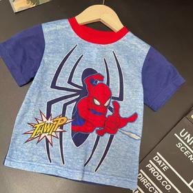 【选2件15元-NO退】3T蜘蛛侠浅蓝拼深蓝T恤-微脏-喜出