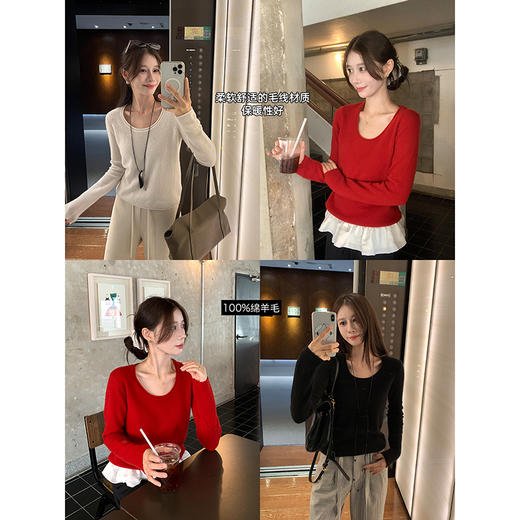 EKOOL100%绵羊毛圆领套头打底针织衫女秋季 商品图1