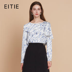 【不对称披肩直筒印花衬衫】EITIE爱特爱气质优雅显瘦2025秋新款C2513802