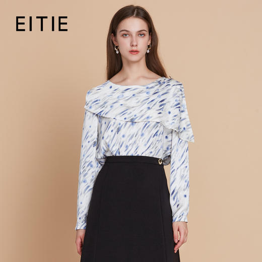 【不对称披肩直筒印花衬衫】EITIE爱特爱气质优雅显瘦2025秋新款C2513802 商品图0