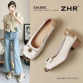 ZHR则则玛丽珍鞋2025新款小香风浅口单鞋粗跟一脚蹬单鞋女鞋