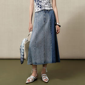 【林栖设计小店】（现货）【送方巾】【牛仔系列】渐变牛仔半裙配方巾百搭2025早秋新款裙子女G1653003