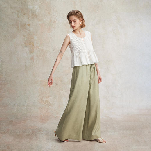 C+IMPRESS/西嘉亚麻天丝重工 度假风方领法式露锁骨上衣女夏无袖CS2502125 商品图2