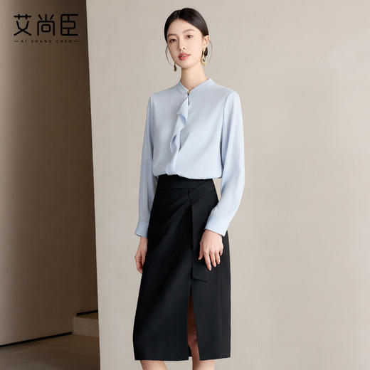 艾尚臣2025夏季新款黑色高级感高腰中长款半身裙时尚气质职业裙子 商品图3