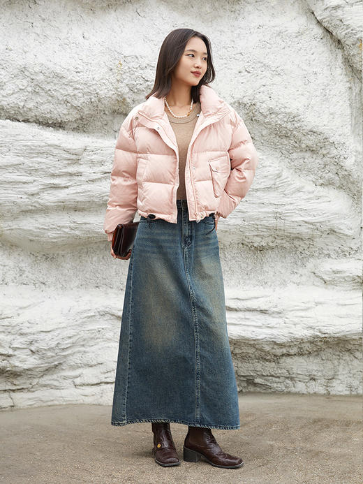 复古做旧深灰牛仔长裙 高腰开叉过膝半身裙 休闲通勤风显瘦垂感牛仔中长裙 商品图1