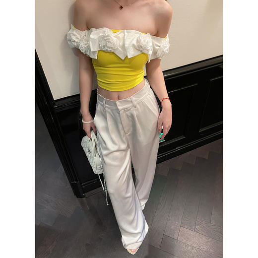 清仓捡漏 LIN张林超 立体雕花抹胸缎面长裤两件套女新款夏季名媛风时尚套装 商品图3