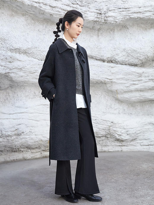 黑色微喇休闲裤 高腰显瘦垂感九分裤 冬季复古风百搭女式喇叭裤 商品图1