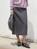 复古风烟紫色粗花呢中长款半身裙 高腰显瘦简约纽扣装饰通勤 A 字裙 商品缩略图1