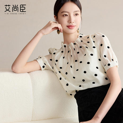 浪漫法式波点衬衫女2025新款高级感小众设计感洋气时尚天丝衬衣夏 商品图3