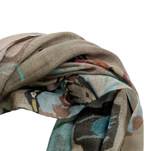 谜底温暖围巾女2025秋季新品复古印花100%羊毛柔软舒适253MQ1408 商品图1