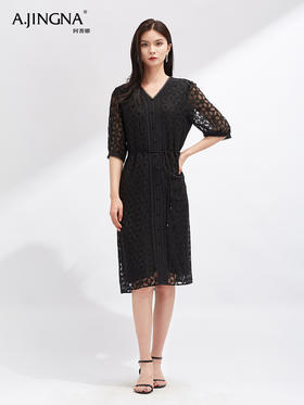 【立体挺括】阿菁娜浪漫法风奢雅重工蕾丝连衣裙F30X212068