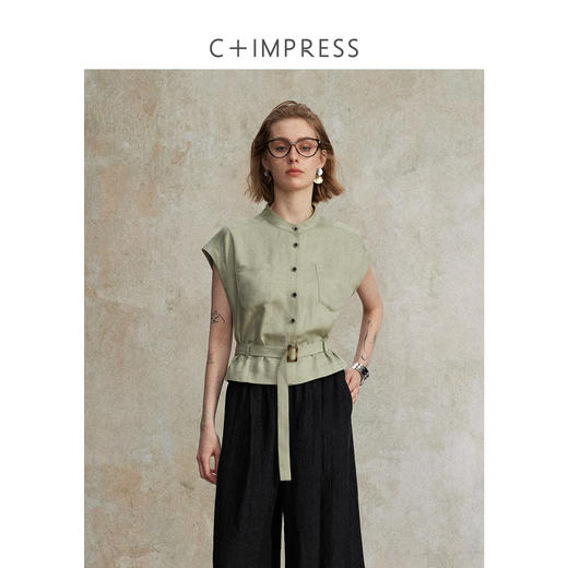 西嘉|天丝亚麻上衣女高端自然老钱风套装度假慵懒复古亚麻阔腿裤CS2502126 商品图3