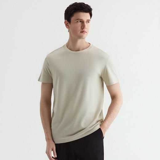 【含莱赛尔】罗蒙夏季凉感舒适男女款圆领t恤简约纯色丝光棉短袖t恤男百搭短袖 商品图3