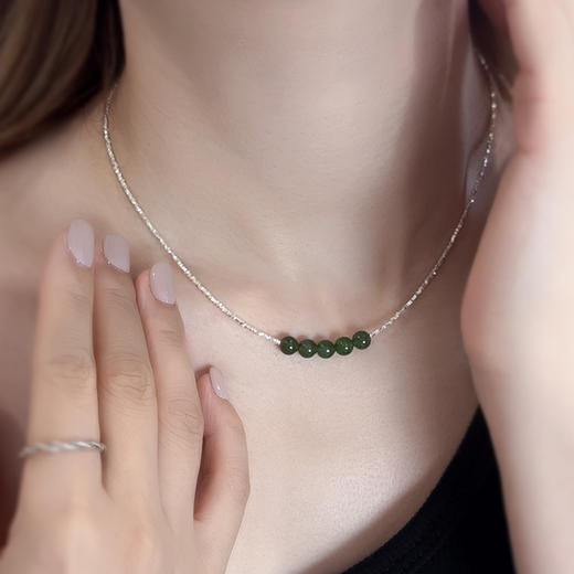宝梵迪925银夏季新款新中式蝴蝶珍珠碎银子项链和田玉小众设计高级感颈链 商品图7