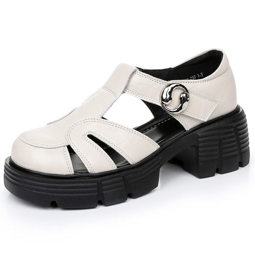 丁摩 包头罗马凉鞋女夏季新款复古松糕厚底防滑百搭镂空真皮软底鞋5ZF-3376 商品图5