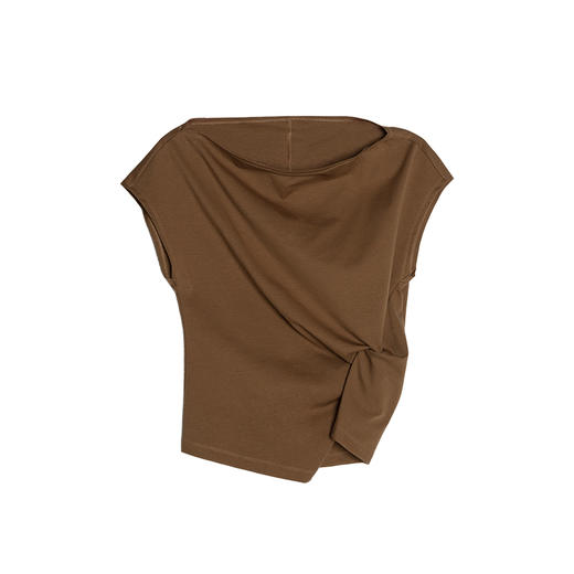 C+IMPRESS/西嘉精梳棉高智淡人风不对称斜肩扭结设计感T恤女上衣CS2502116 商品图4