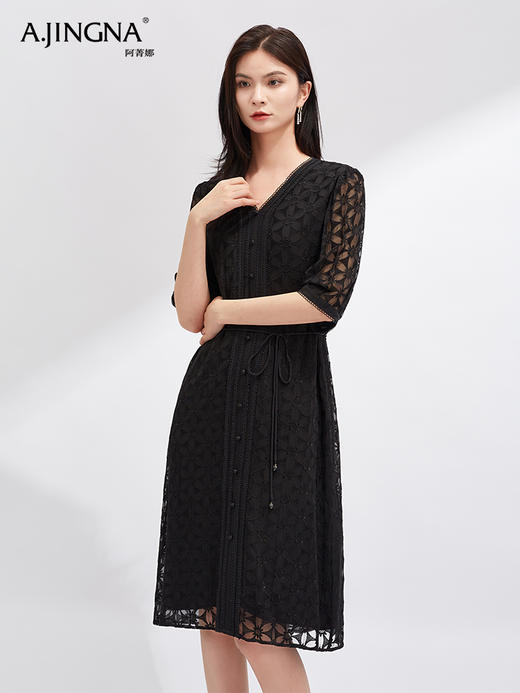 【立体挺括】阿菁娜浪漫法风奢雅重工蕾丝连衣裙F30X212068 商品图1